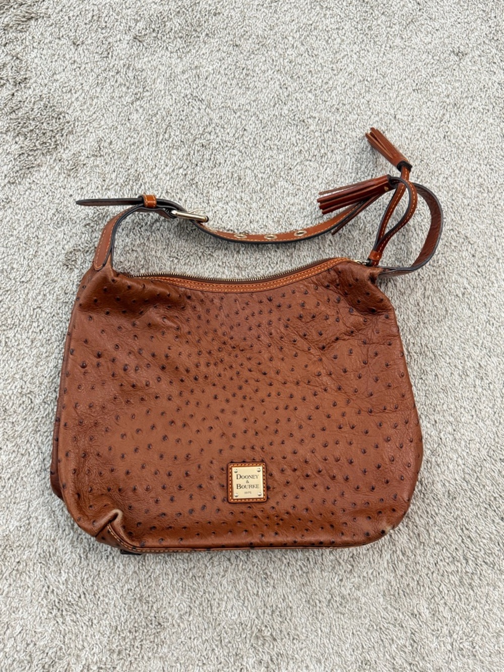 Dooney & Bourke Chestnut Brown Ostrich-Embossed Leather Shoulder Bag